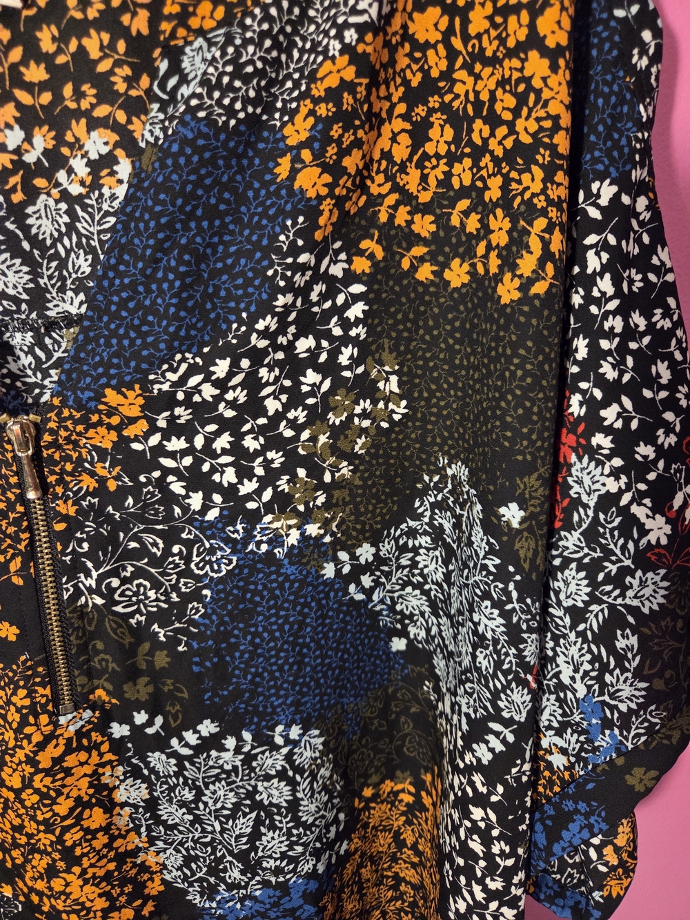 Maurices Multi Floral Patchwork V-Neck Blouse with Zip Detail - Picture 3 of 5
